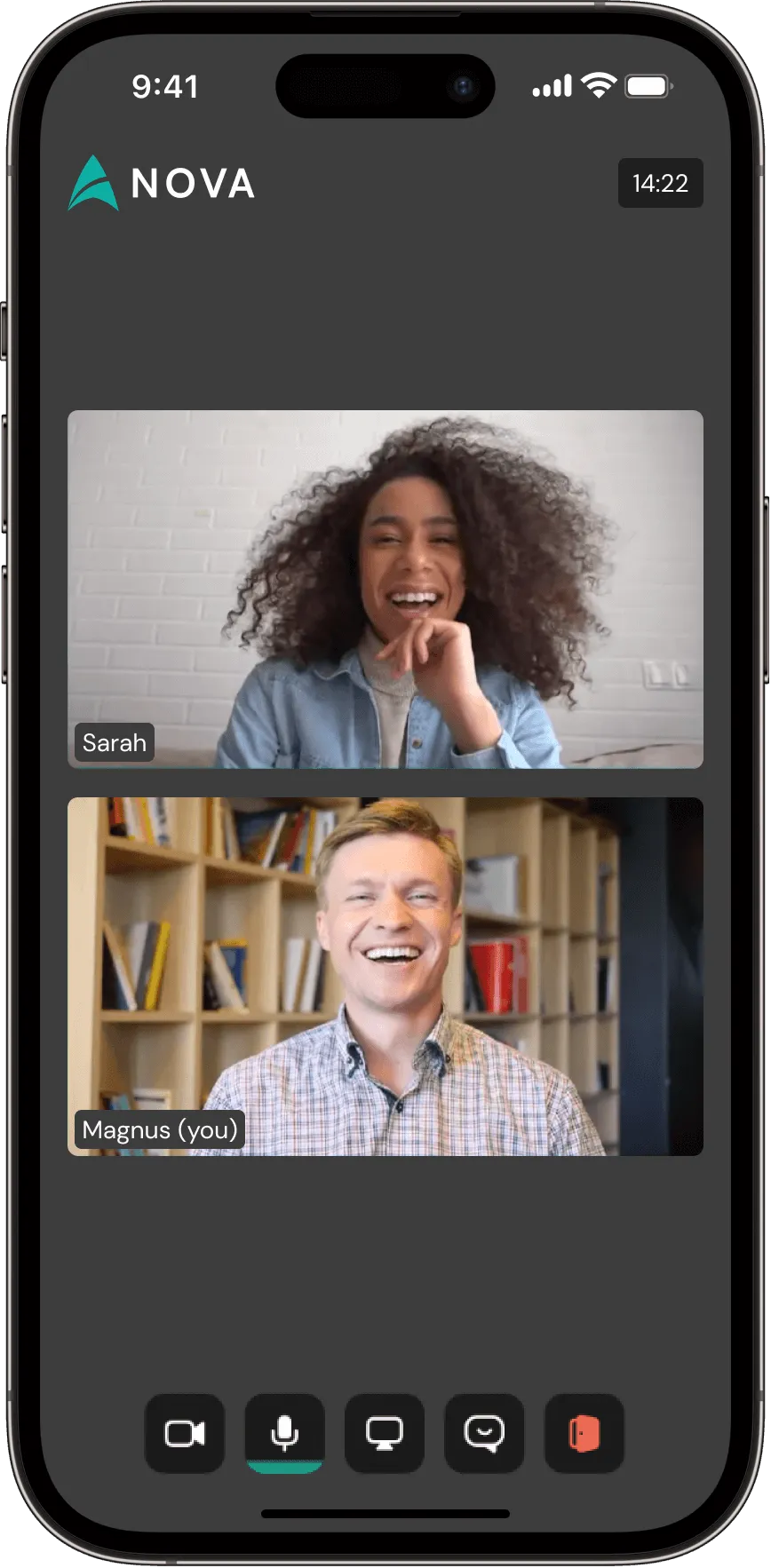 The Nova app Gravity video call pairing two members 1-on-1