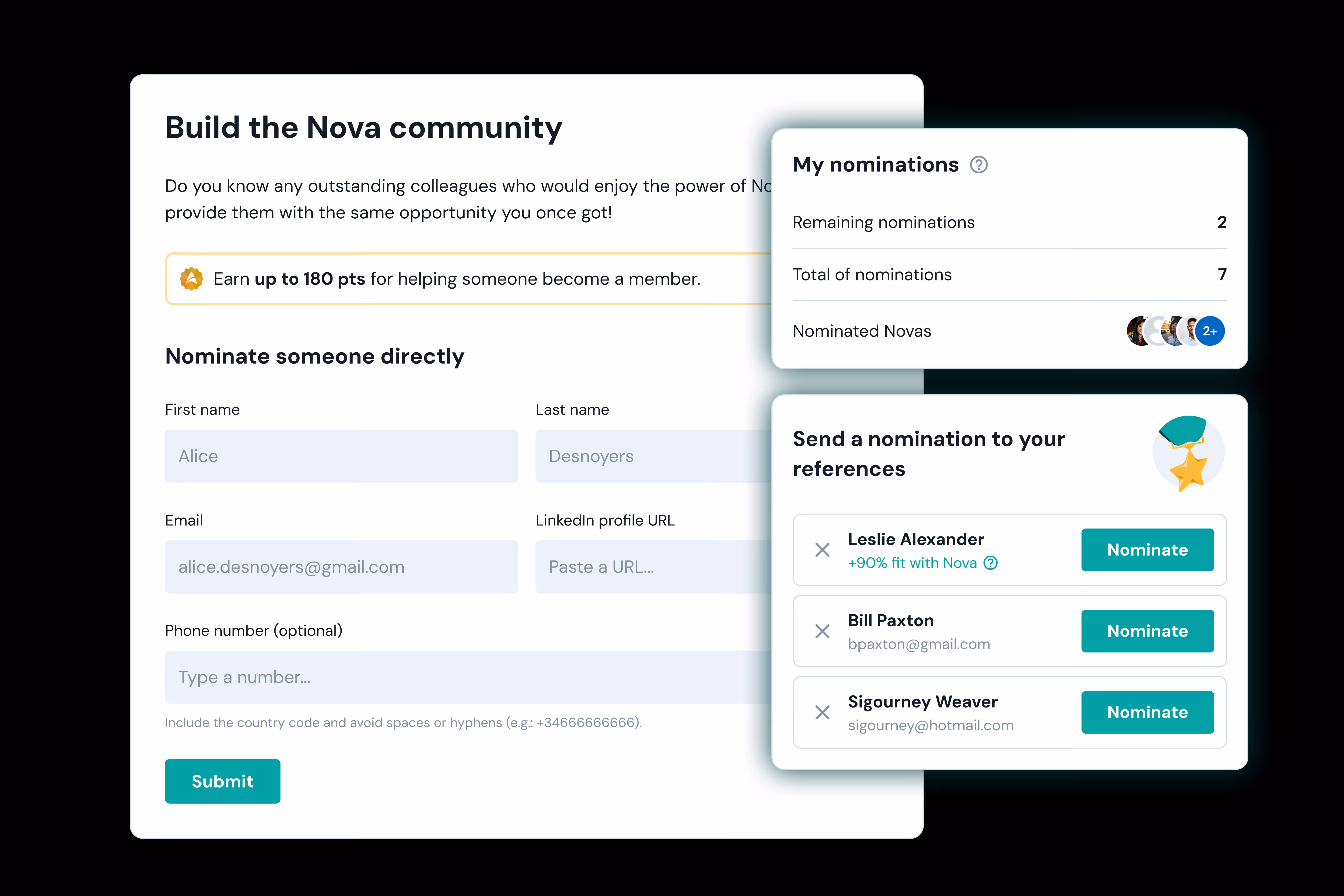 The Nova app nomination screen